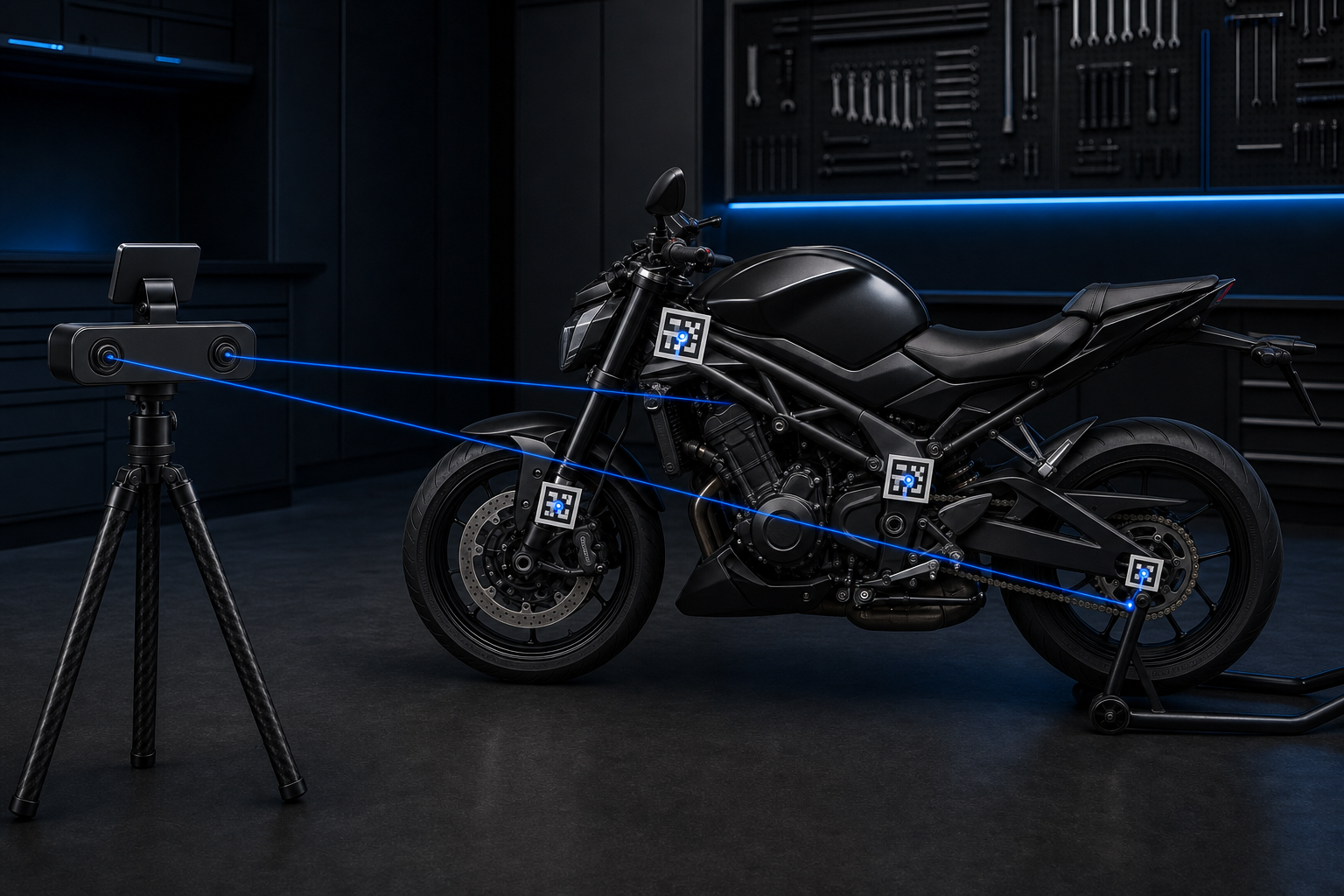 giga-m.a.x Dual-Kamera-Messkonsole vermisst ein Motorrad